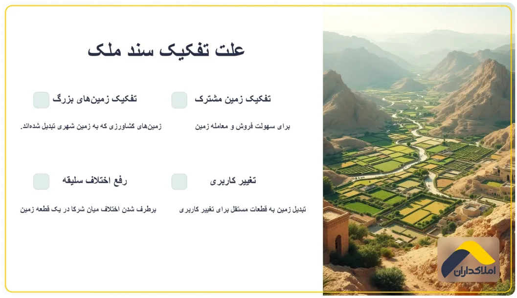 علت تفکیک سند ملکی